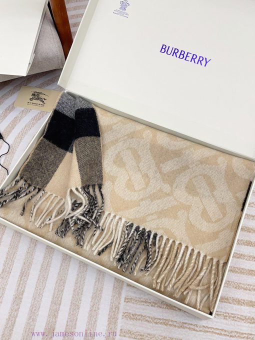 The beige double-sided scarf features the latest Tb print on one side and a classic checkereax03gjed - Image 5