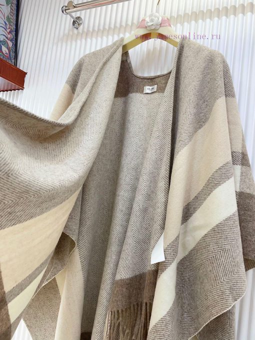CELINE's best recommendation, striped fabric pattern silk wool cloak, shawl, autumn and wint5fa2l4ah - Image 7