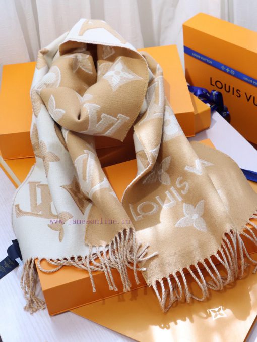 Phantom style latest LV official website synchronized metal wire double row logo wool scarf 7mdst6mz - Image 7