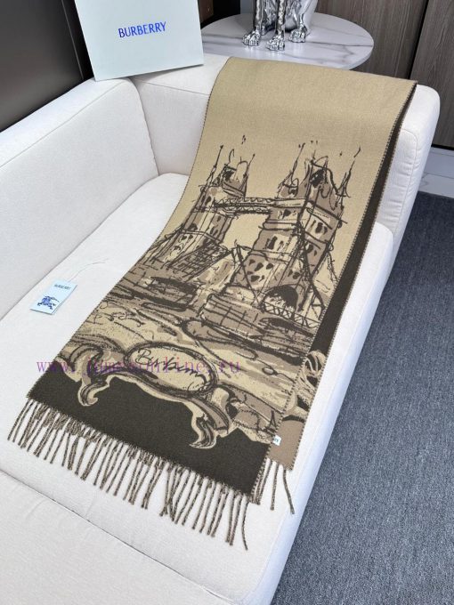 Affordable versionHigh quality 𝐁𝐮𝐫𝐛𝐞𝐫𝐫𝐲 Tower Bridge patterned cashmere scarfSize210 x 47cm p0372qas - Image 5