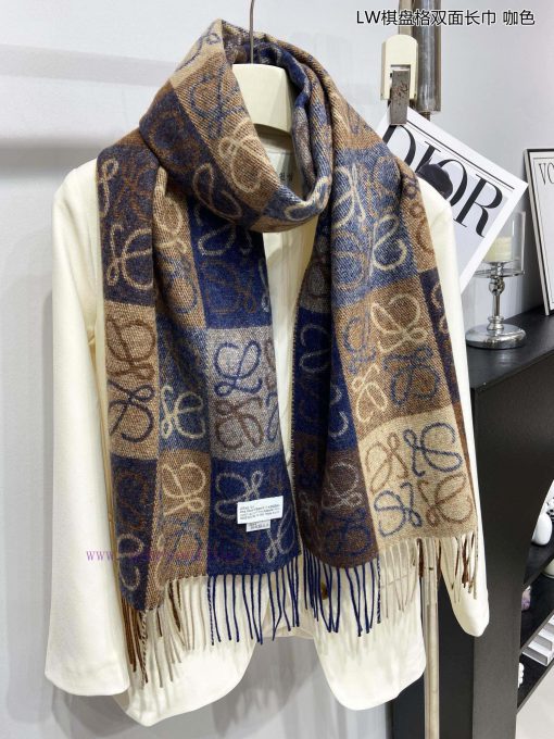 Top of the line original unisex Roewe LW checkerboard double-sided long scarf is very lucky ax063l1u - Image 7