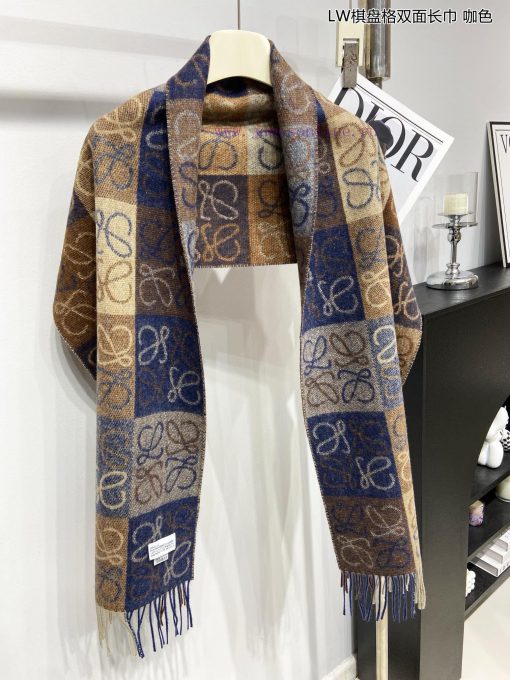 Top of the line original unisex Roewe LW checkerboard double-sided long scarf is very lucky ax063l1u - Image 9