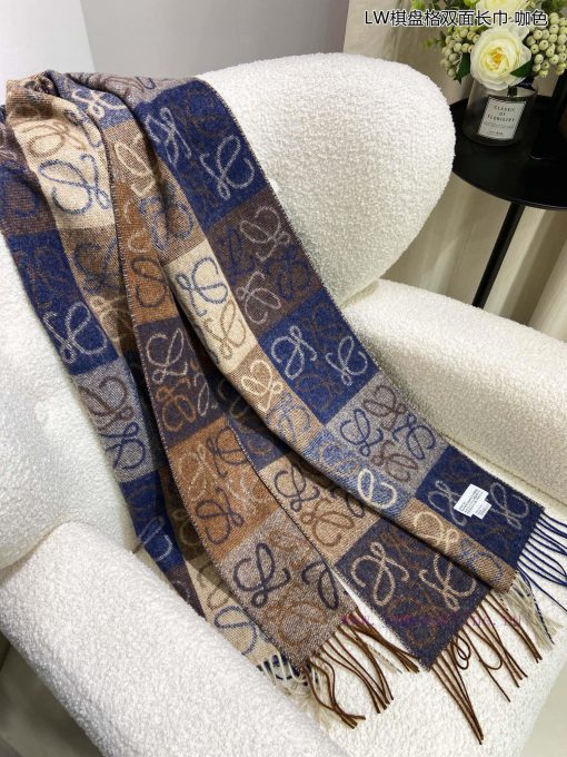 Top of the line original unisex Roewe LW checkerboard double-sided long scarf is very lucky ax063l1u - Image 12