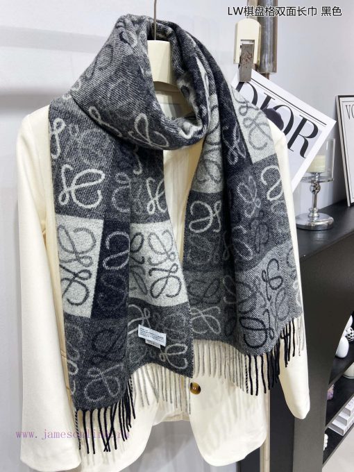 Top of the line original unisex Roewe LW checkerboard double-sided long scarf is very lucky 9ehupqh1 - Image 7