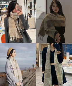 Top of the line original unisex Roewe LW checkerboard double-sided long scarf is very lucky fq05494r