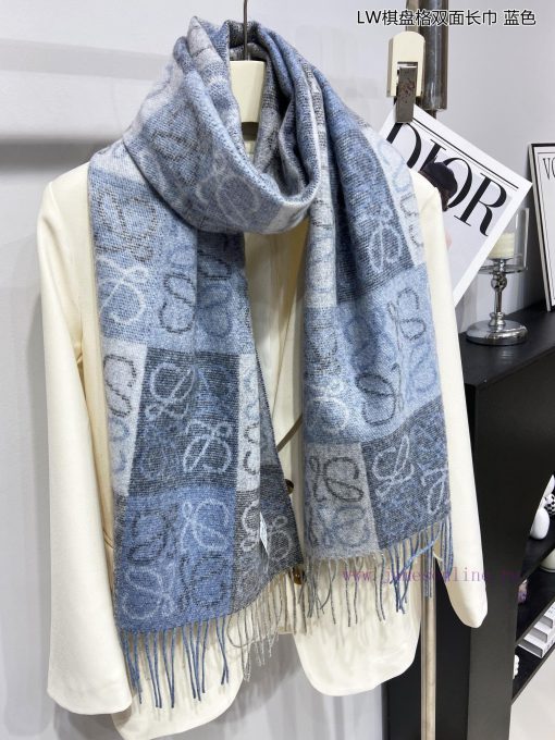 Top of the line original unisex Roewe LW checkerboard double-sided long scarf is very lucky 53v9ypfu - Image 7
