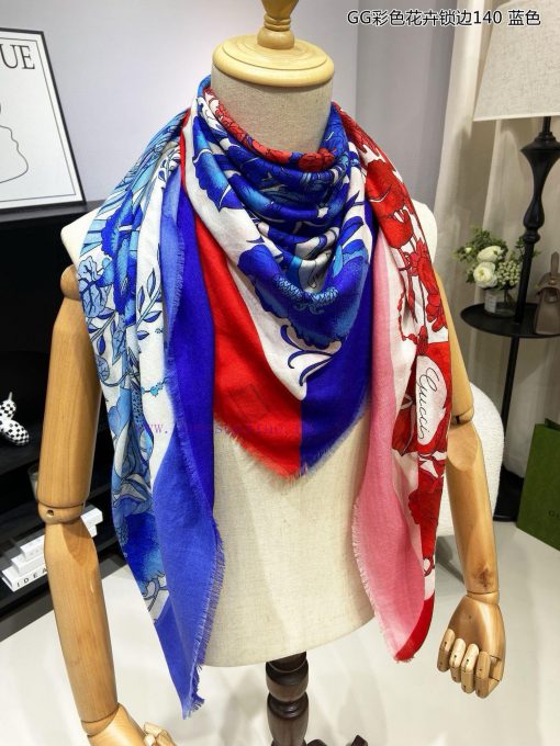 New GG Bearded Cashmere Square Scarf GG Colored Flower Lock Edge 140 Beautiful [Tears] Royalksnou5q7 - Image 6