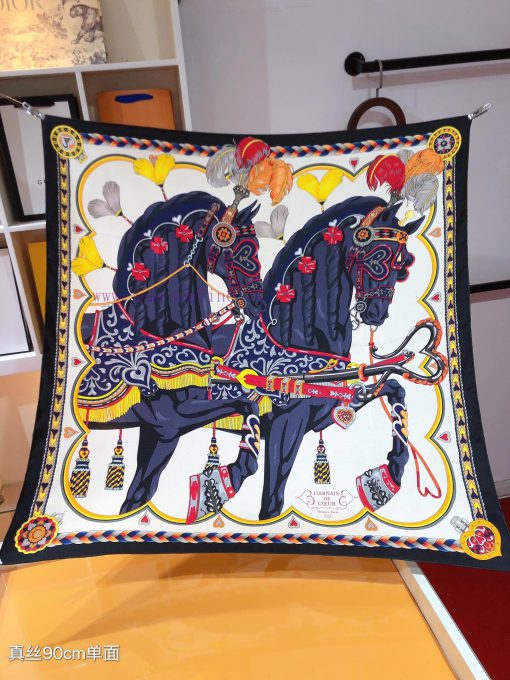 SHMS2410 Original Herm è s Sweet Saddle 90cm Silk Square Scarf Decorators Fang Deng and Pei pi215q8g - Image 4