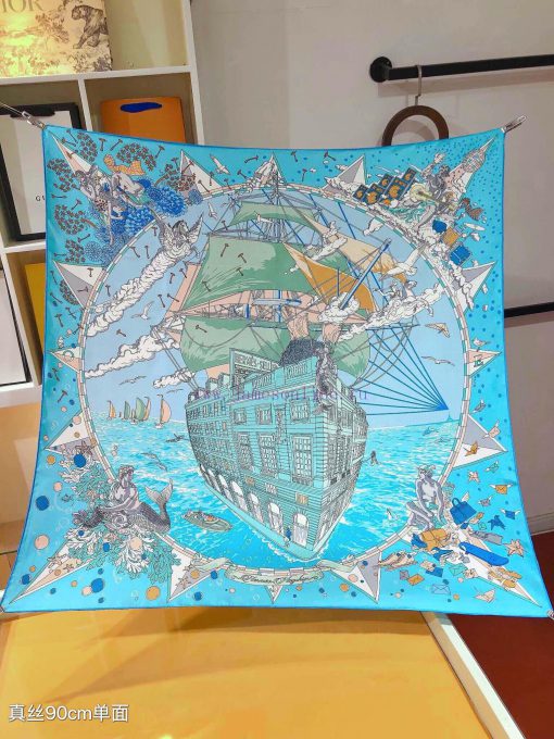 Under the observation of the SHMS2407 original Hermes flagship 90cm silk handkerchief telescmhkd9n5c - Image 5