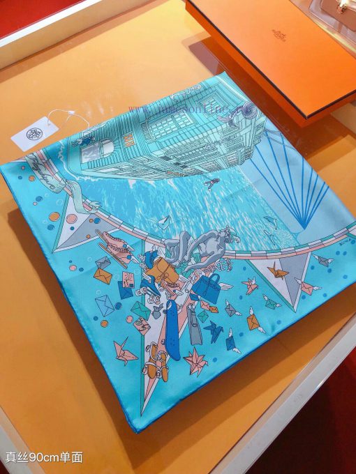 Under the observation of the SHMS2407 original Hermes flagship 90cm silk handkerchief telescmhkd9n5c - Image 7