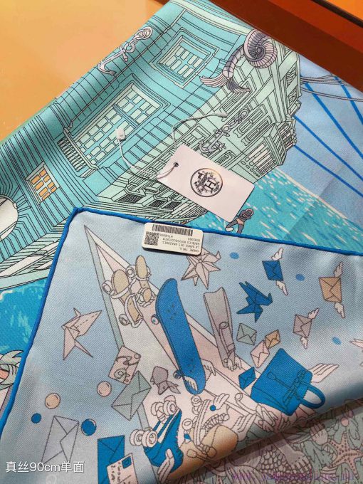 Under the observation of the SHMS2407 original Hermes flagship 90cm silk handkerchief telescmhkd9n5c - Image 8