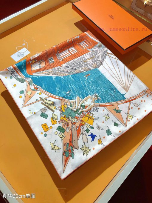 Under the observation of the SHMS2407 original Hermes flagship 90cm silk handkerchief telesc2hoktfgi - Image 7