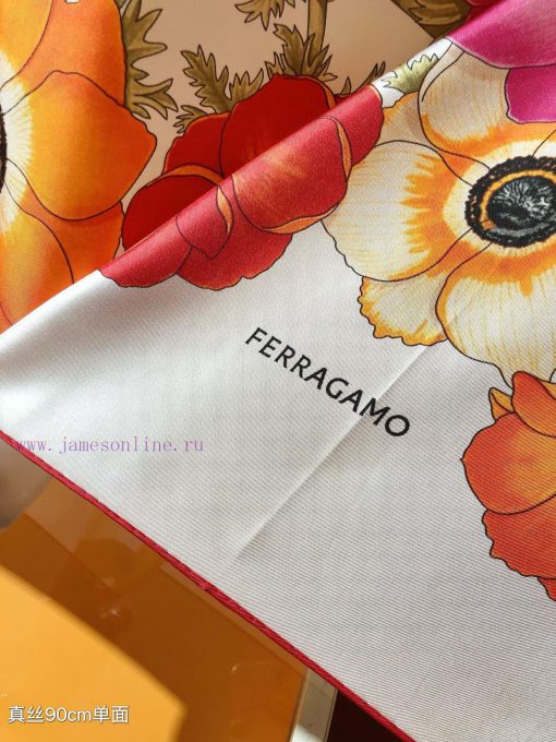 SFG2403 ‼ The original Ferragamo Anemone print 90cm square scarf is on sale. The Anemone pritqqeqt33 - Image 6
