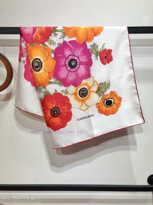 SFG2403 ‼ The original Ferragamo Anemone print 90cm square scarf is on sale. The Anemone pritqqeqt33 - Image 9