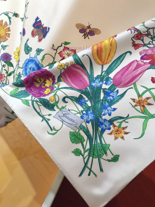 SGC2303 The original Gucci flower print twill 90cm square towel Gucci's classic flower print5eyos6ly - Image 7