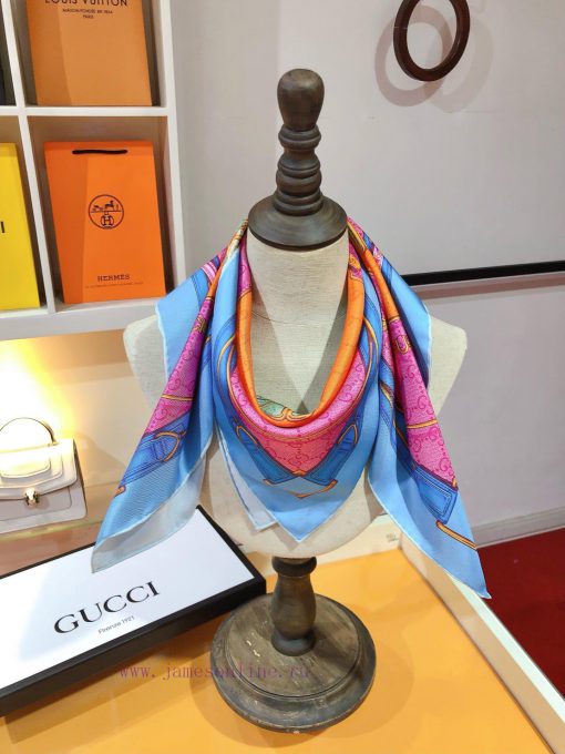 SGC2413 Original Gucci GG belt printed twill 90cm square towel~With a modern perspective, thhtxjh9oz - Image 10