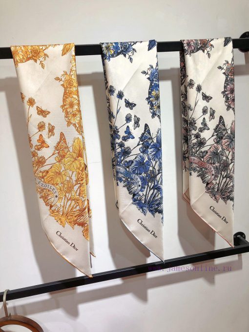 SDO2403 original Dior Butterfly Around the World printed 90cm silk square scarf, highlightincciljmb3