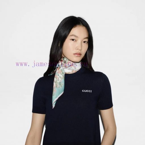 SGC2423 original Gucci interlocking double G flower print twill 90cm square towel~The colorf68r1l973 - Image 3