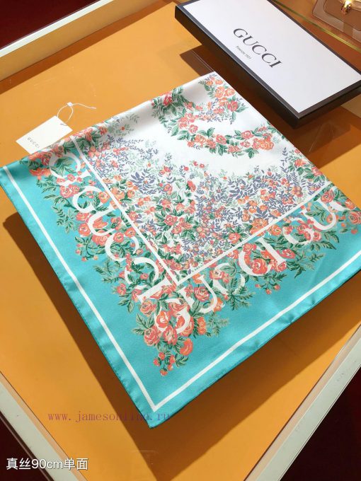SGC2423 original Gucci interlocking double G flower print twill 90cm square towel~The colorf68r1l973 - Image 6