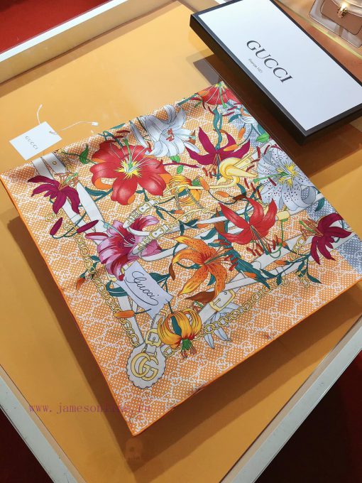 SGC2406 original Gucci Flora flower 90cm square towel 2024 early spring series, Flora flowerix7ini9s - Image 8