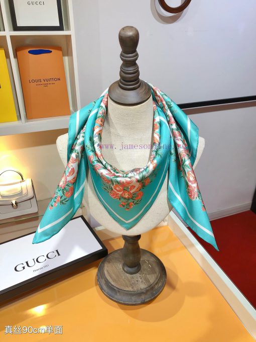 SGC2423 original Gucci interlocking double G flower print twill 90cm square towel~The colorf68r1l973 - Image 9