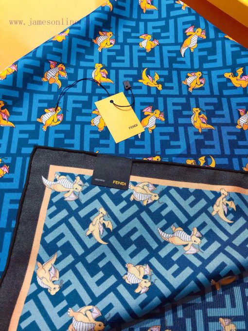 SFD2402 Original Fendi the Year of the Loong Festival 90cm silk square scarf FENDI x FRGMT x6h634fxx - Image 7