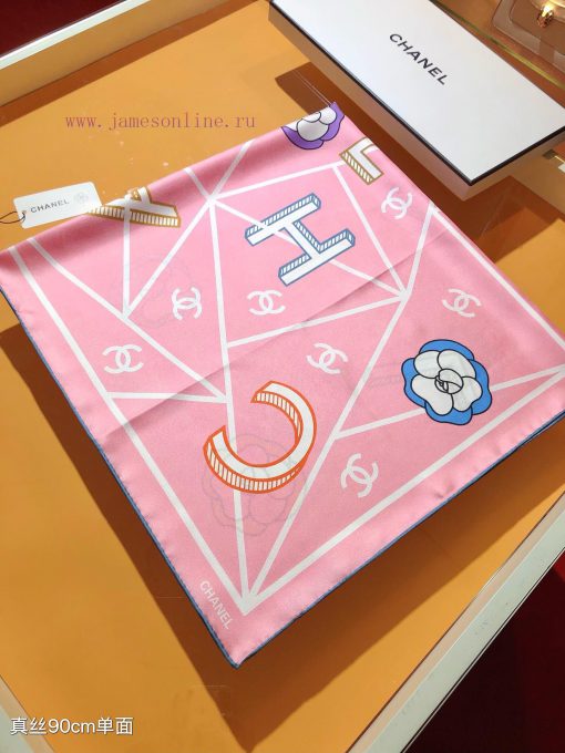 SCC2440 original Chanel 90cm silk square scarf, made of top-quality twill silk material. Madhvqr6530 - Image 4