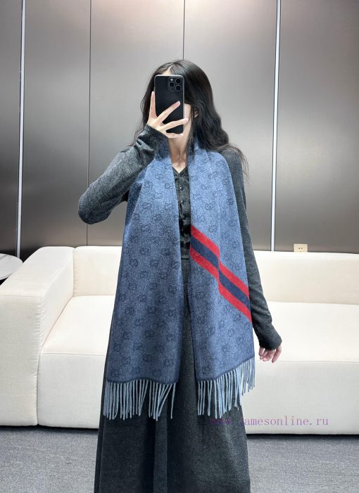 𝐆𝐮𝐜𝐜𝐢 New "Men's Double G Jacquard"Size37x190cm Material: 100% Beautiful Slave Baby WoolFashg961m2qo - Image 2