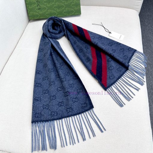 𝐆𝐮𝐜𝐜𝐢 New "Men's Double G Jacquard"Size37x190cm Material: 100% Beautiful Slave Baby WoolFashg961m2qo - Image 5