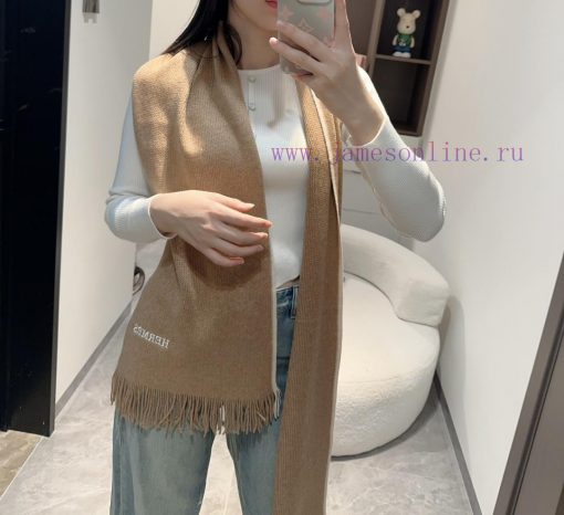 100% cashmere Hermes, high-end cashmere knitted scarf can be formal or casual, very classic 8ei4pdiq - Image 2