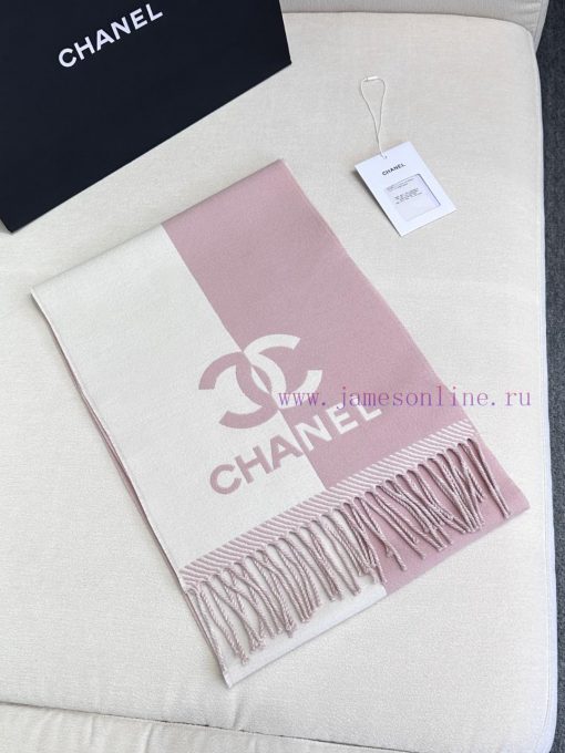 𝐂𝐇𝐀𝐍𝐄𝐋 New "Double sided Color blocked Jacquard" Bare PinkSize184x34cm (excluding tassels)Vitevxd3ex - Image 5