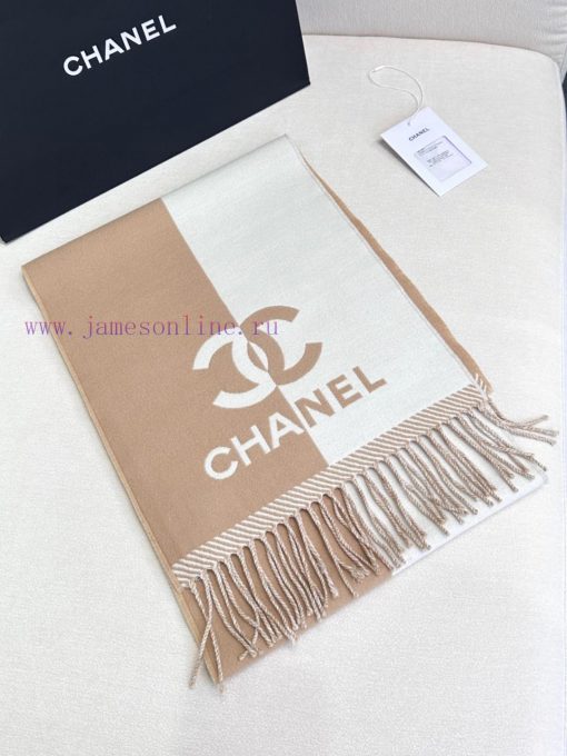 𝐂𝐇𝐀𝐍𝐄𝐋 New "Double sided Color blocked Jacquard" Bare PinkSize184x34cm (excluding tassels)Vi34ot9od2 - Image 5
