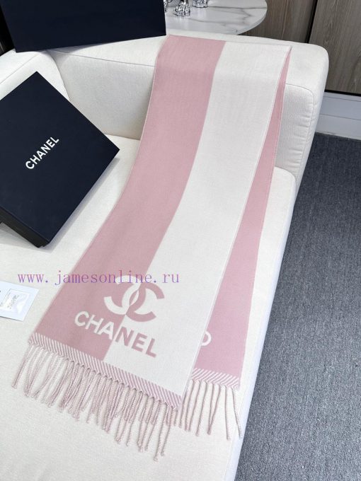 𝐂𝐇𝐀𝐍𝐄𝐋 New "Double sided Color blocked Jacquard" Bare PinkSize184x34cm (excluding tassels)Vitevxd3ex - Image 6