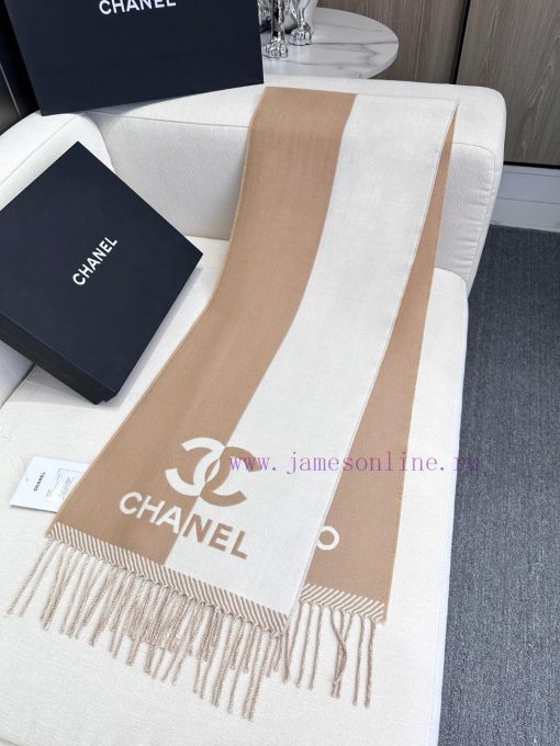 𝐂𝐇𝐀𝐍𝐄𝐋 New "Double sided Color blocked Jacquard" Bare PinkSize184x34cm (excluding tassels)Vi34ot9od2 - Image 6