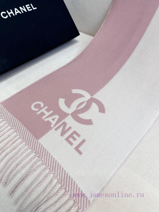 𝐂𝐇𝐀𝐍𝐄𝐋 New "Double sided Color blocked Jacquard" Bare PinkSize184x34cm (excluding tassels)Vitevxd3ex - Image 8