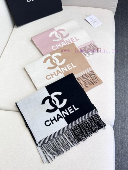 𝐂𝐇𝐀𝐍𝐄𝐋 New "Double sided Color blocked Jacquard" Bare PinkSize184x34cm (excluding tassels)Vi34ot9od2 - Image 10
