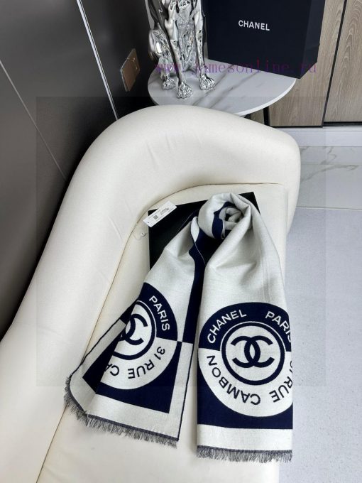 High quality Chanel badge scarf with double-sided dual color jacquard wool and silk fabric, gkzk5y32 - Image 7