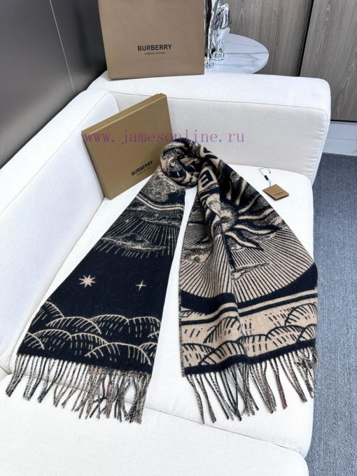 BURBERRY | Celestial Unicorn ScarfGrid patterned celestial body printed pure cashmere jacquaah19zp24 - Image 6