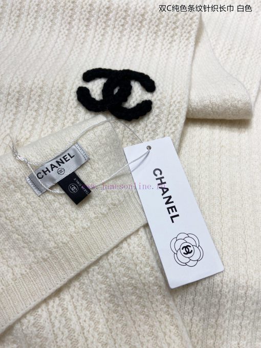 Chanel's new double-C solid color striped knitted long scarf, cashmere knitted long scarf, i7na0il6g - Image 11