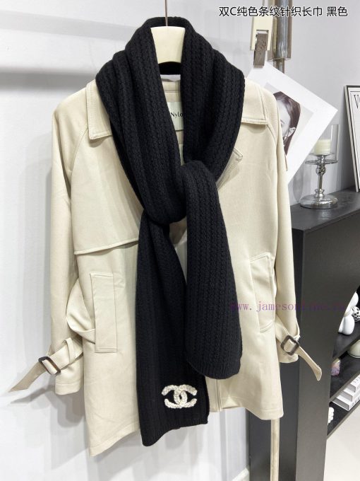 Chanel's new double-C solid color striped knitted long scarf, cashmere knitted long scarf, iqye0cbkv - Image 7