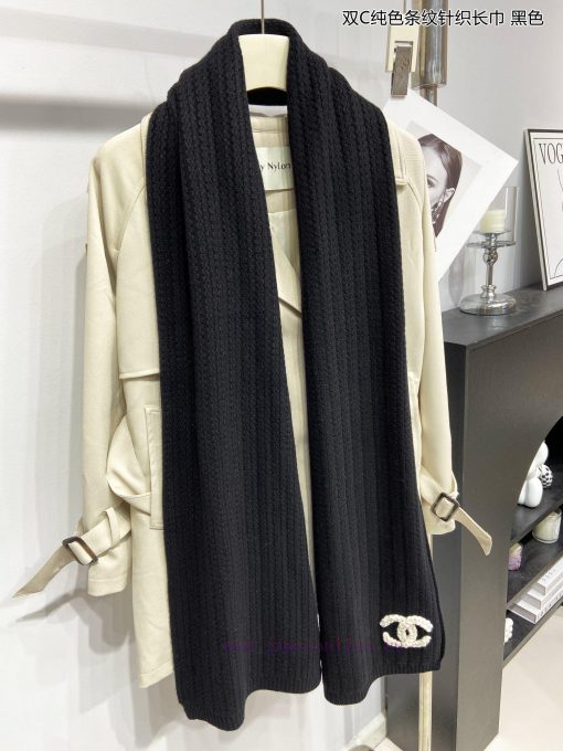 Chanel's new double-C solid color striped knitted long scarf, cashmere knitted long scarf, iqye0cbkv - Image 8