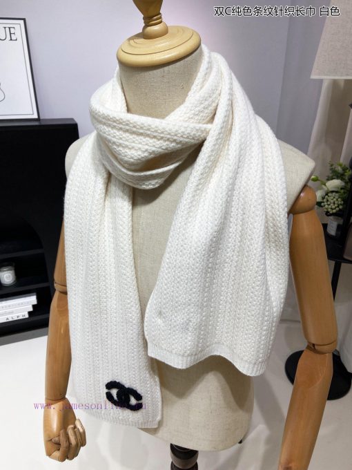 Chanel's new double-C solid color striped knitted long scarf, cashmere knitted long scarf, i7na0il6g - Image 13