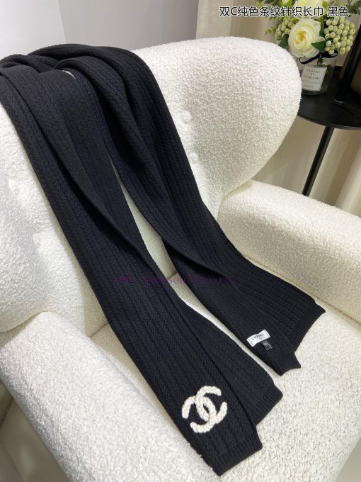 Chanel's new double-C solid color striped knitted long scarf, cashmere knitted long scarf, iqye0cbkv - Image 9