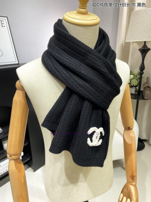 Chanel's new double-C solid color striped knitted long scarf, cashmere knitted long scarf, iqye0cbkv - Image 11