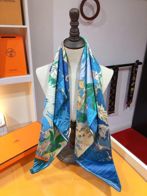 SHMS2315 Original HERMES Animal Carnival 90cm Silk Scarf In the world depicted by Thibaut Ra3q1txyct - Image 9