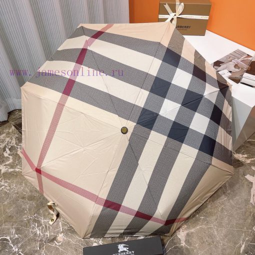 Burberry Diamond Pattern Pear Wood Handle Fully Automatic Triple Fold Eyebrow Umbrella This w7mirine - Image 10