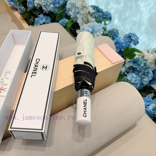 CHANEL 2024 new solid color wrapped edge three fold automatic folding umbrella with delicate1up0p856 - Image 2