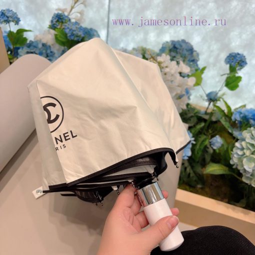 CHANEL 2024 new solid color wrapped edge three fold automatic folding umbrella with delicate1up0p856 - Image 6