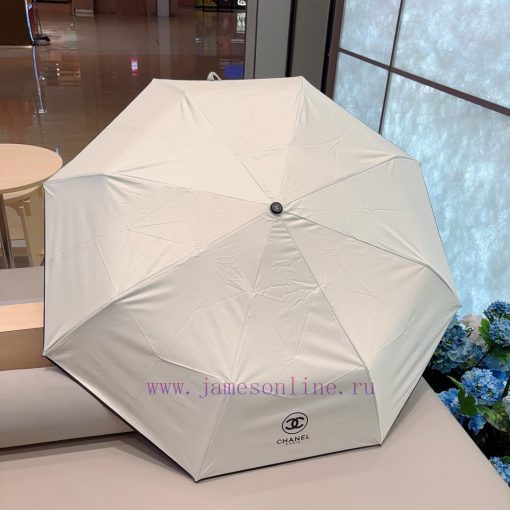 CHANEL 2024 new solid color wrapped edge three fold automatic folding umbrella with delicate1up0p856 - Image 9