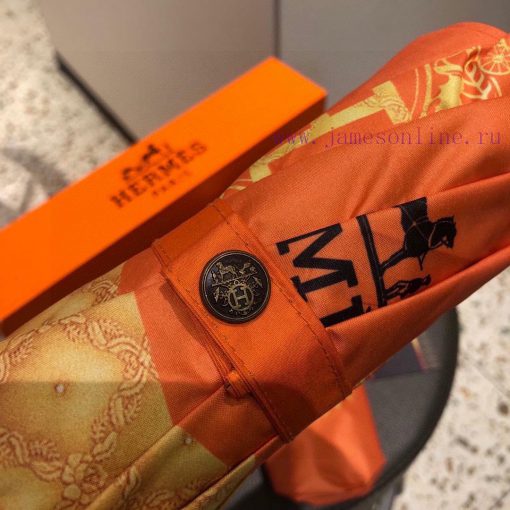 Herm è s Classic Orange Premium H Home Triple Fold Automatic Umbrella is presented with its fqxsdf1n - Image 5